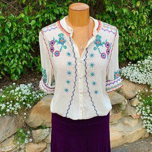 Biya by Jonny Was embroidered breezy fiesta cotton tunic